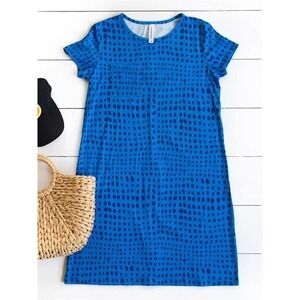 Size XL Tickled Teal Blue Dotted Short Sleeve T-Shirt Dress Womens Pocket
